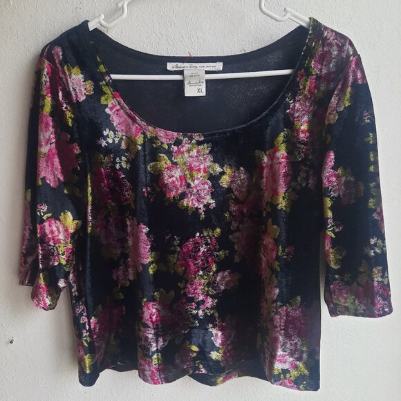 American Rag Cie Velour "Velvet" Floral Oversize Flowy Top, Black, Womens XL - Picture 1 of 5